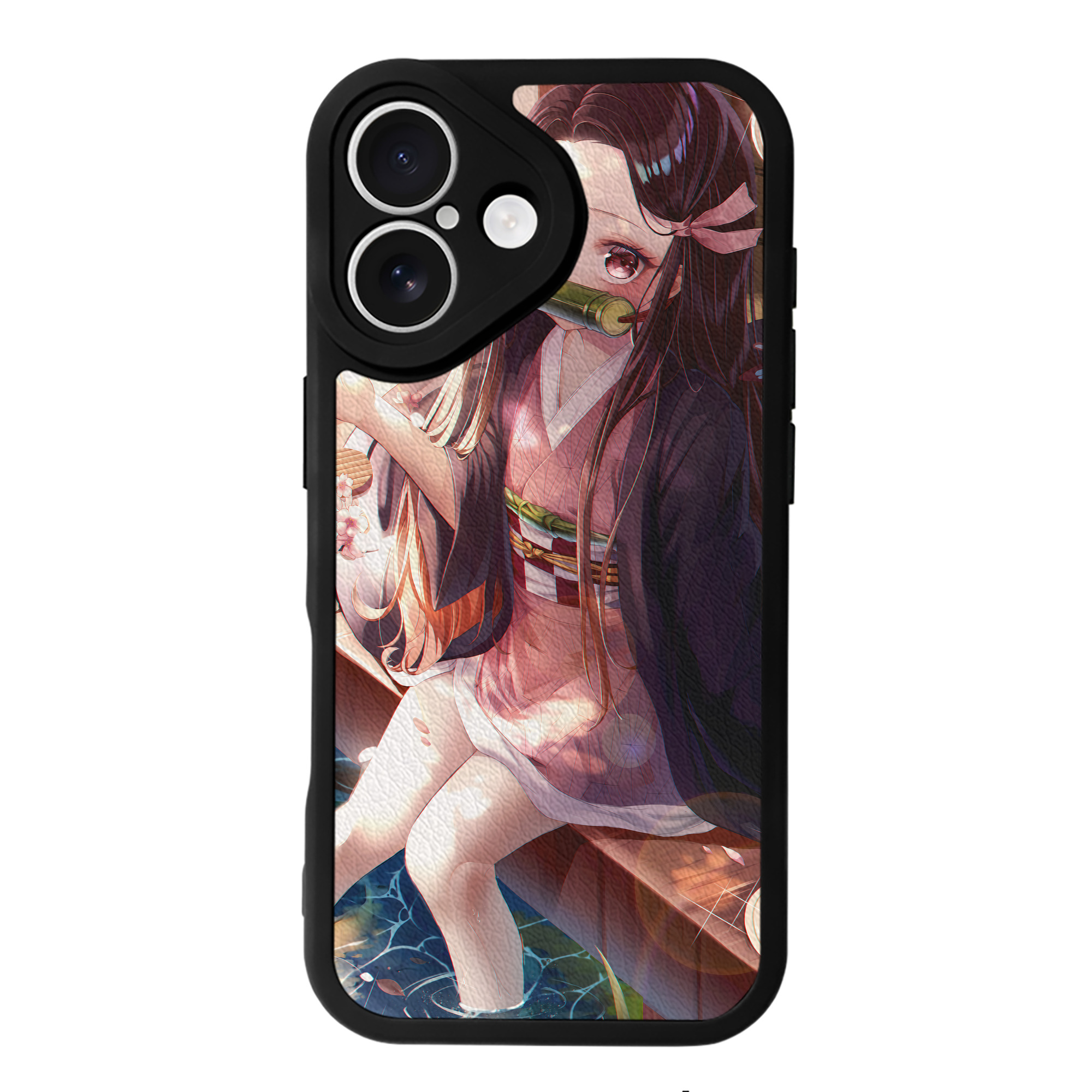 （画像用） 鬼滅の刃（きめつのやいば）竈門 禰󠄀豆子／かまど ねずこ Kamado Nezuko 【iPhone 16シリーズ対応】シリコンスマホケース（レザー調） 材質：シリコン